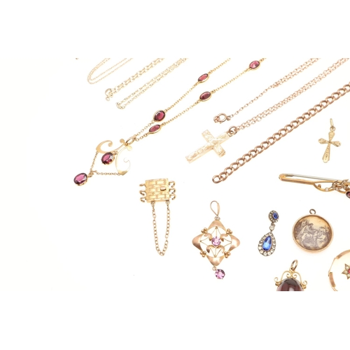 463 - A QUANTITY OF JEWELLERY. including a garnet and gold pendant and necklace, a gold cruciform pendant ... 