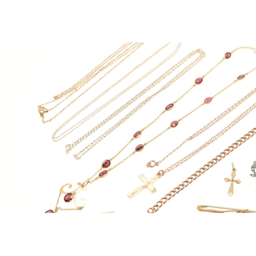 463 - A QUANTITY OF JEWELLERY. including a garnet and gold pendant and necklace, a gold cruciform pendant ... 