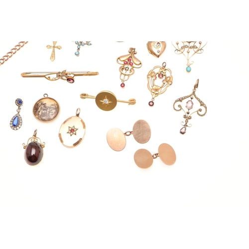 463 - A QUANTITY OF JEWELLERY. including a garnet and gold pendant and necklace, a gold cruciform pendant ... 