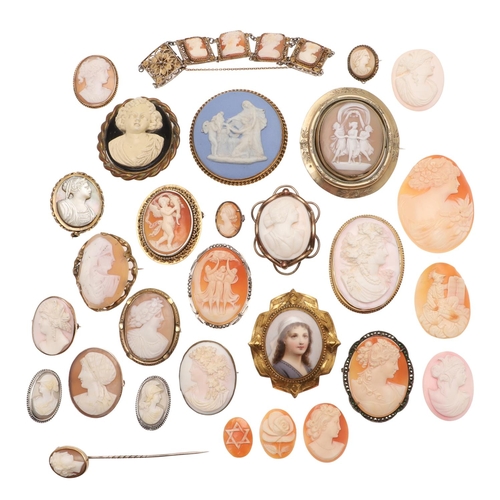 470 - A COLLECTION OF LATE 19TH CENTURY AND EARLY 20TH CENTURY CAMEOS. including examples in shell, porcel... 