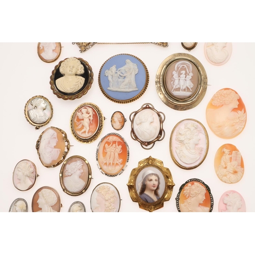 470 - A COLLECTION OF LATE 19TH CENTURY AND EARLY 20TH CENTURY CAMEOS. including examples in shell, porcel... 