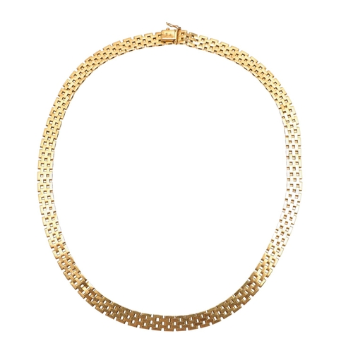 508 - AN 18CT GOLD BRICK LINE NECKLACE. with concealed clasp, 44cm long, 48 grams.