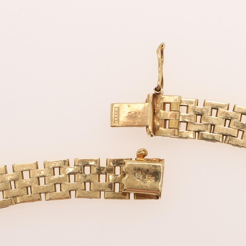 508 - AN 18CT GOLD BRICK LINE NECKLACE. with concealed clasp, 44cm long, 48 grams.