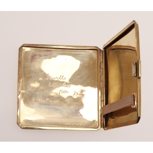 519 - A 9CT GOLD CIGARETTE CASE. of square form, with engine turned decoration to both sides, hallmarked f... 