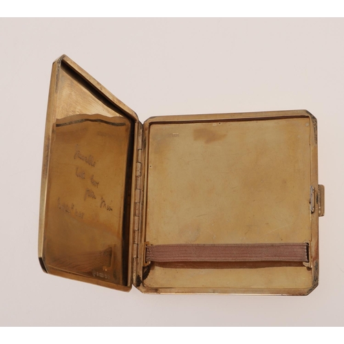 519 - A 9CT GOLD CIGARETTE CASE. of square form, with engine turned decoration to both sides, hallmarked f... 