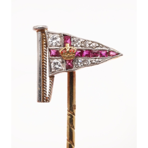 541 - A RUBY AND DIAMOND FLAG STICK PIN FOR THE ROYAL YACHT SQUADRON. mounted with calibre-cut rubies and ... 