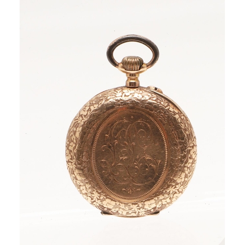 548 - A LADY'S 18CT GOLD OPEN FACED POCKET WATCH. the white enamel dial with Roman numerals, one hand miss... 