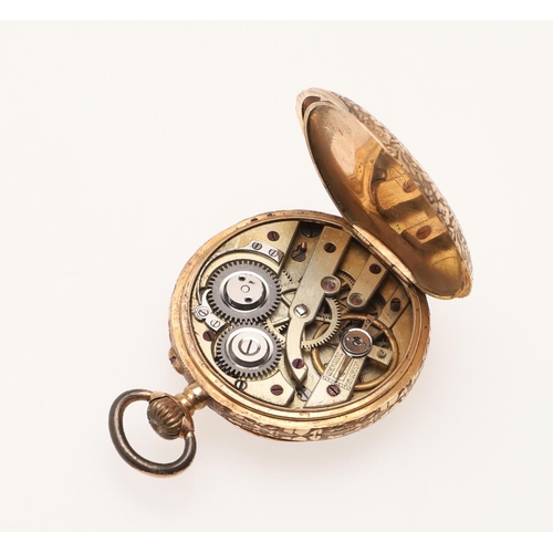 548 - A LADY'S 18CT GOLD OPEN FACED POCKET WATCH. the white enamel dial with Roman numerals, one hand miss... 