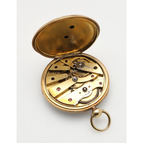 550 - AN 18CT GOLD OPEN FACED POCKET WATCH. the white enamel dial with Roman numerals and subsidiary secon... 