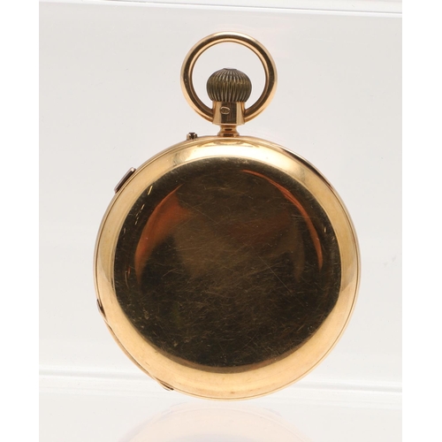 555 - AN 18CT GOLD HALF HUNTING CASED POCKET WATCH. the white enamel dial with Roman numerals, the movemen... 