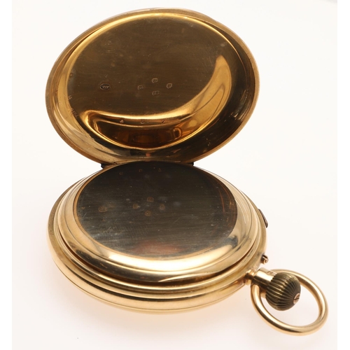 555 - AN 18CT GOLD HALF HUNTING CASED POCKET WATCH. the white enamel dial with Roman numerals, the movemen... 