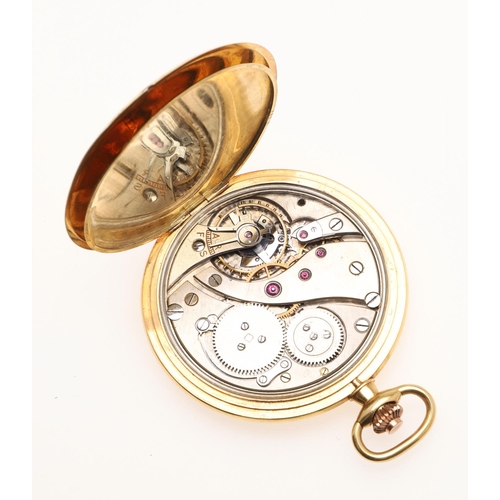 556 - AN 18CT GOLD FULL HUNTING CASED POCKET WATCH. the circular dial with Arabic numerals and subsidiary ... 