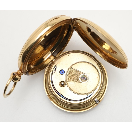 557 - AN 18CT GOLD FULL HUNTING CASED POCKET WATCH BY JOHN BENNETT, LONDON. the signed white enamel dial w... 