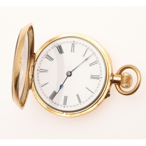 561 - AN 18CT GOLD OPEN FACED POCKET WATCH. the white enamel dial with black Roman numerals, inscribed wit... 