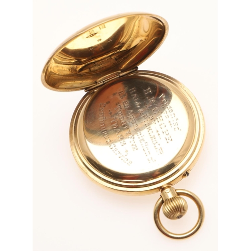 562 - AN 18CT GOLD FULL HUNTING CASED POCKET WATCH BY RUSSELLS LIMITED, 18 CHURCH STREET, LIVERPOOL. the s... 