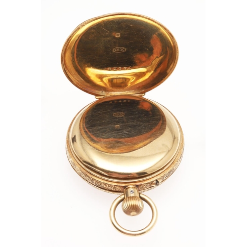 564 - AN 18CT GOLD OPEN FACED POCKET WATCH. the foliate gold coloured dial with Roman numerals, with folia... 