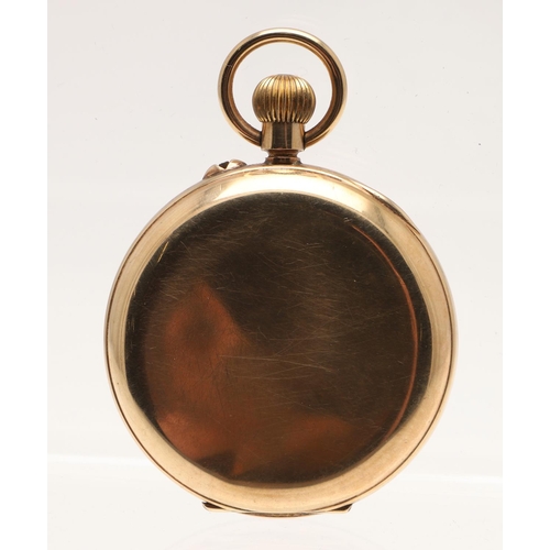 566 - A 9CT GOLD OPEN FACED POCKET WATCH BY J.W. BENSON, LONDON. the signed white enamel dial with Roman n... 