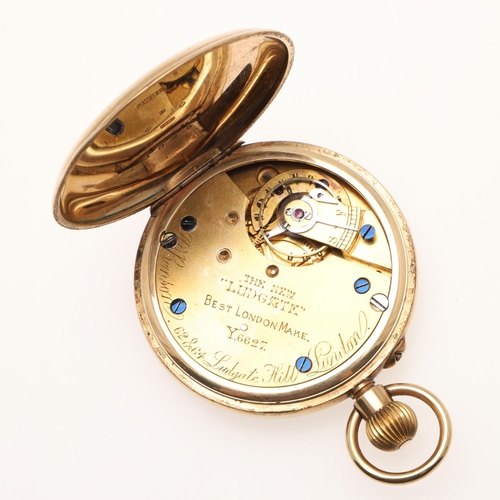 566 - A 9CT GOLD OPEN FACED POCKET WATCH BY J.W. BENSON, LONDON. the signed white enamel dial with Roman n... 