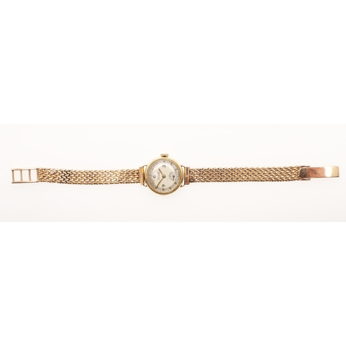 575 - A LADY'S 18CT GOLD WRISTWATCH BY MOVADO. the signed circular dial with Arabic quarters and subsidiar... 