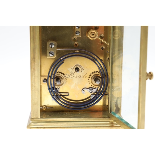 857 - A LATE 19TH CENTURY FRENCH REPEATER CARRIAGE CLOCK. the plain five-glass case with swing carrying ha... 