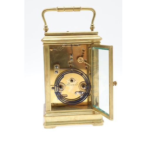 857 - A LATE 19TH CENTURY FRENCH REPEATER CARRIAGE CLOCK. the plain five-glass case with swing carrying ha... 