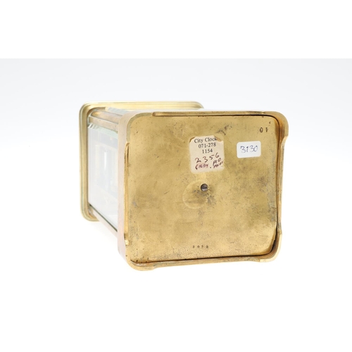 859 - AN EARLY 20TH CENTURY BRASS REPEATER ALARM CARRIAGE CLOCK. late 19th century, the enamel dial signed... 