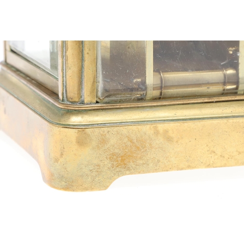 859 - AN EARLY 20TH CENTURY BRASS REPEATER ALARM CARRIAGE CLOCK. late 19th century, the enamel dial signed... 