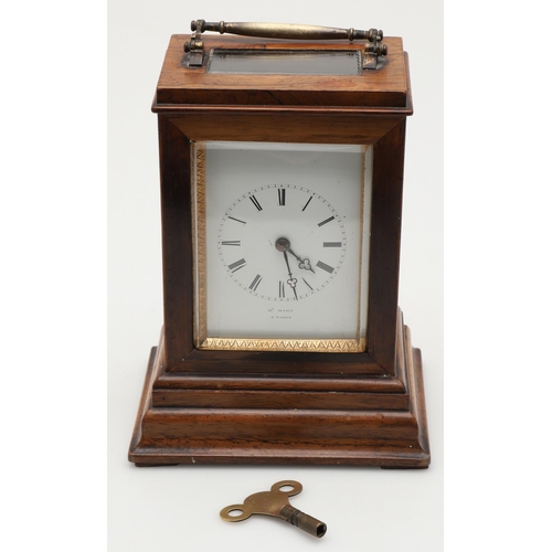 863 - A 19TH CENTURY FRENCH ROSEWOOD MANTEL CLOCK. the painted dial and two train movement signed Henry Ma... 