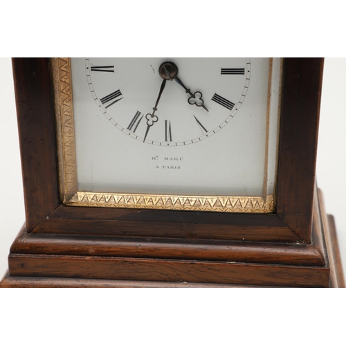 863 - A 19TH CENTURY FRENCH ROSEWOOD MANTEL CLOCK. the painted dial and two train movement signed Henry Ma... 