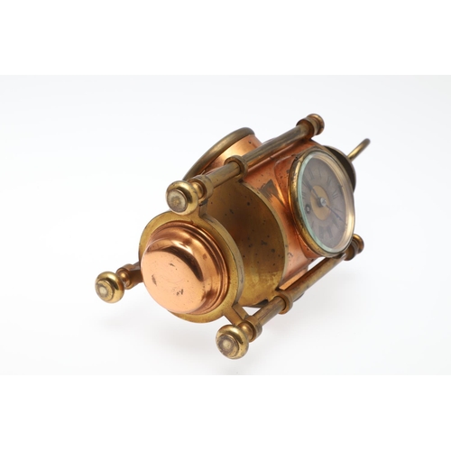 864 - A FRENCH NOVELTY BRASS AND COPPER COMBINATION TIMEPIECE. by the Cahoon Bros, in the form of a lanter... 