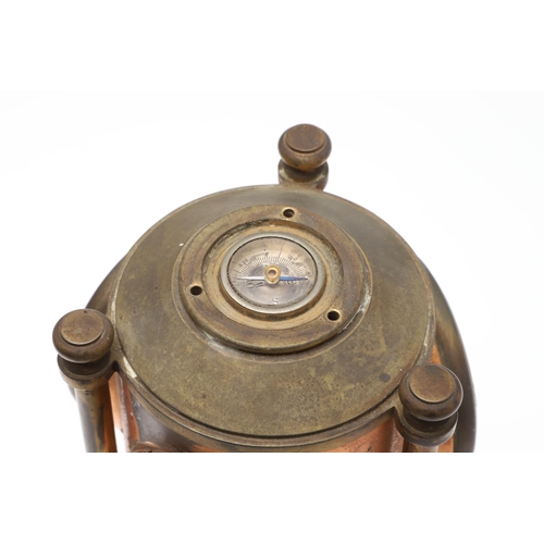 864 - A FRENCH NOVELTY BRASS AND COPPER COMBINATION TIMEPIECE. by the Cahoon Bros, in the form of a lanter... 
