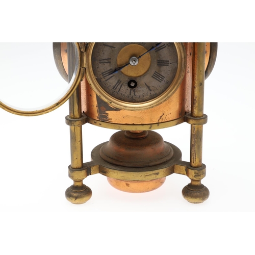 864 - A FRENCH NOVELTY BRASS AND COPPER COMBINATION TIMEPIECE. by the Cahoon Bros, in the form of a lanter... 