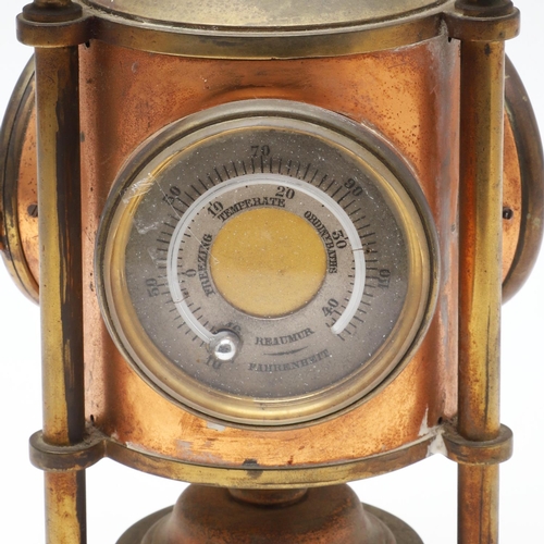 864 - A FRENCH NOVELTY BRASS AND COPPER COMBINATION TIMEPIECE. by the Cahoon Bros, in the form of a lanter... 