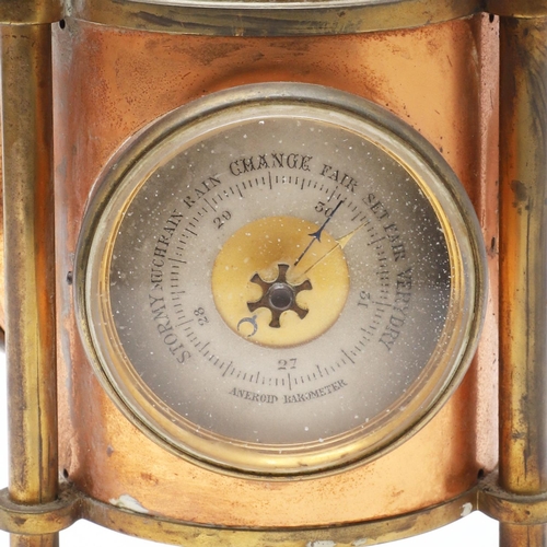 864 - A FRENCH NOVELTY BRASS AND COPPER COMBINATION TIMEPIECE. by the Cahoon Bros, in the form of a lanter... 