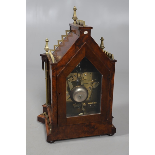 869 - A VICTORIAN WALNUT CHIMING BRACKET CLOCK. the 6 3/4