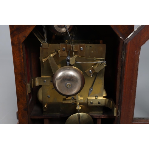869 - A VICTORIAN WALNUT CHIMING BRACKET CLOCK. the 6 3/4