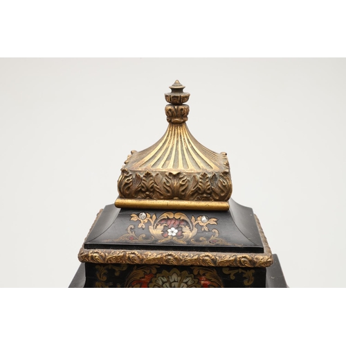 870 - A 19TH CENTURY FRENCH EBONISED AND INLAID MANTEL CLOCK, CIRCA 1860. the gilt metal and enamel dial s... 