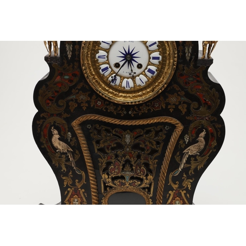 870 - A 19TH CENTURY FRENCH EBONISED AND INLAID MANTEL CLOCK, CIRCA 1860. the gilt metal and enamel dial s... 