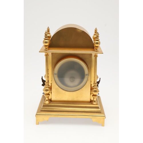 871 - A FRENCH NEO-CLASSICAL GILT BRASS CLOCK GARNITURE. 19th century, the painted enamel dial signed J W ... 