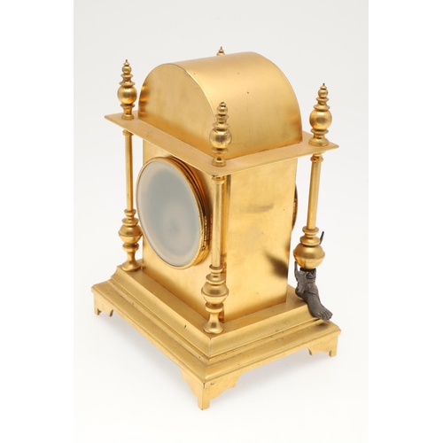 871 - A FRENCH NEO-CLASSICAL GILT BRASS CLOCK GARNITURE. 19th century, the painted enamel dial signed J W ... 