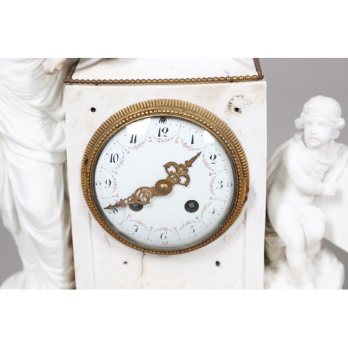 872 - A FRENCH BISQUE PORCELAIN FIGURAL MANTEL CLOCK. 19th century, the 3 3/4