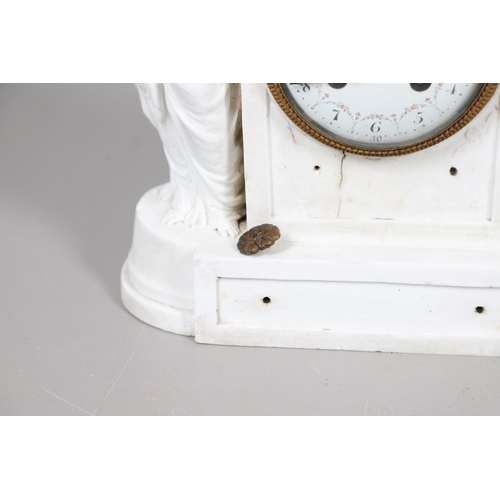 872 - A FRENCH BISQUE PORCELAIN FIGURAL MANTEL CLOCK. 19th century, the 3 3/4