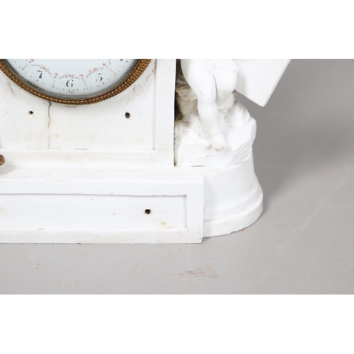 872 - A FRENCH BISQUE PORCELAIN FIGURAL MANTEL CLOCK. 19th century, the 3 3/4