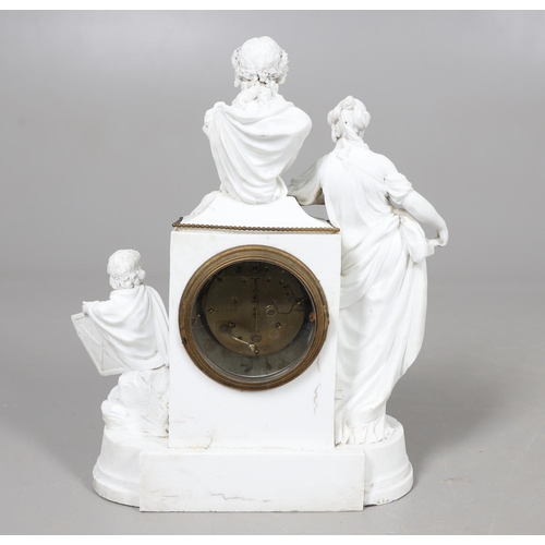 872 - A FRENCH BISQUE PORCELAIN FIGURAL MANTEL CLOCK. 19th century, the 3 3/4