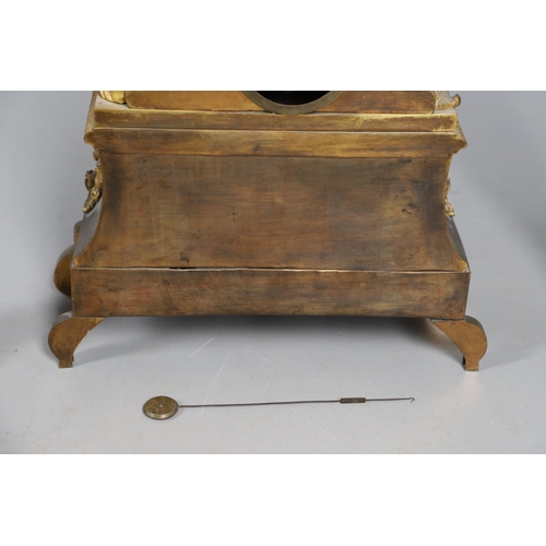 873 - A 19TH CENTURY FRENCH ORMOLU FIGURAL MANTEL CLOCK GARNITURE. in the Louis XVI style, the two train c... 