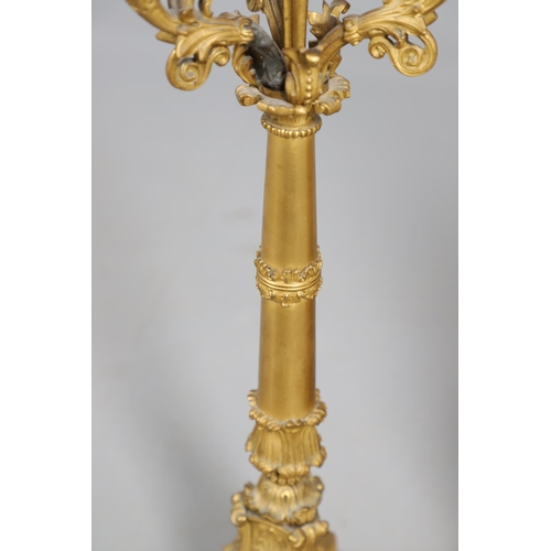 873 - A 19TH CENTURY FRENCH ORMOLU FIGURAL MANTEL CLOCK GARNITURE. in the Louis XVI style, the two train c... 