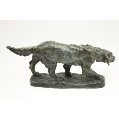 879 - AFTER THOMAS FRANCOIS CARTIER (1879 - 1943). bronze of a Setter, with green painted finish, signed T... 