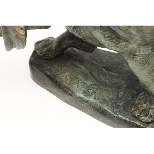 879 - AFTER THOMAS FRANCOIS CARTIER (1879 - 1943). bronze of a Setter, with green painted finish, signed T... 
