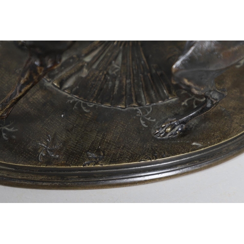 880 - PIERRE-JULES MENE (1810-1879). a 19th century bronze of a Whippet upon an oval base with fan and fol... 