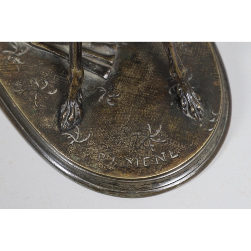 880 - PIERRE-JULES MENE (1810-1879). a 19th century bronze of a Whippet upon an oval base with fan and fol... 